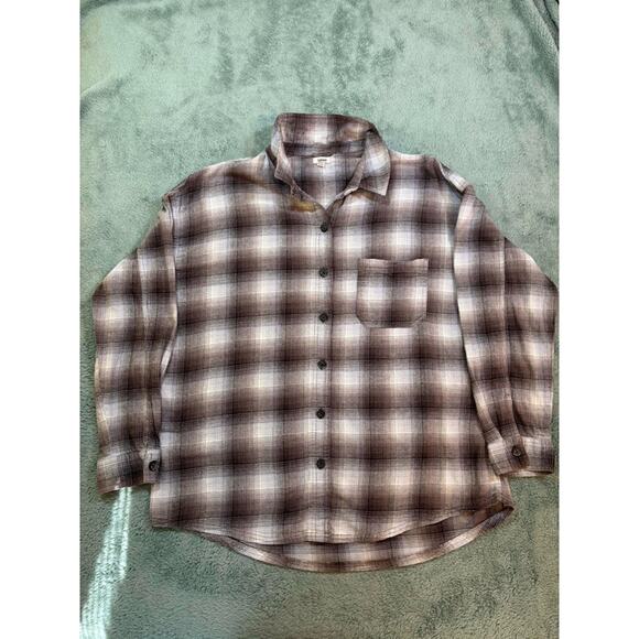 Garage Plaid Flannel Button Up Shirt Brown Cream Size M - Picture 2 of 11